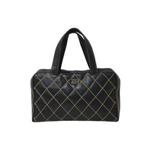 CHANEL handbag wild stitching black leather